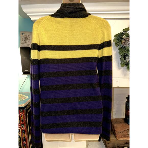 VINTAGE Y2K VKOO STRIPED CASHMERE CARDIGAN SWEATER W/ ATTACHED SCARF S - Picture 3 of 7